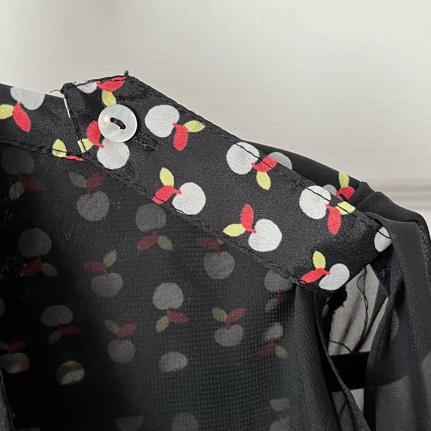 Annabelle Mesh-Front Apple Print Blouse - Size L