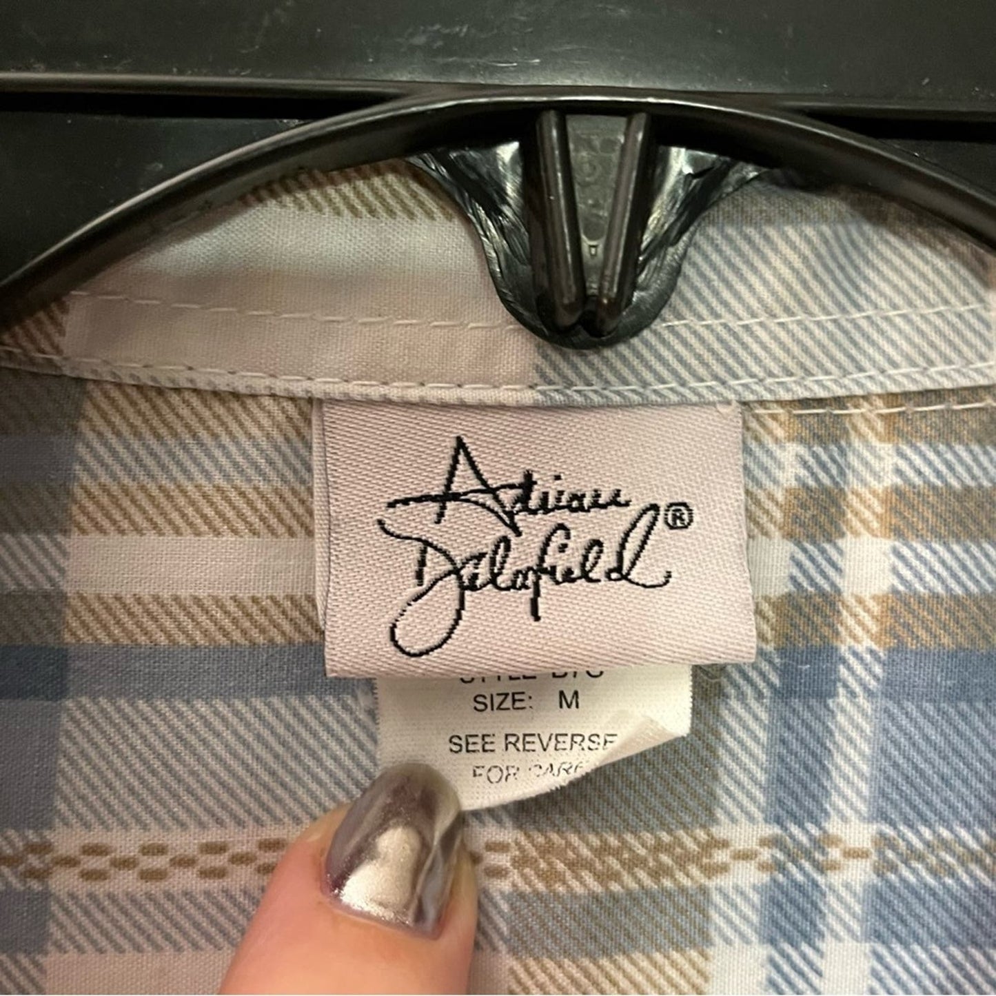 Adrian Delafield Short Sleeve Plaid Button-Down w/Vine Pattern - Size M