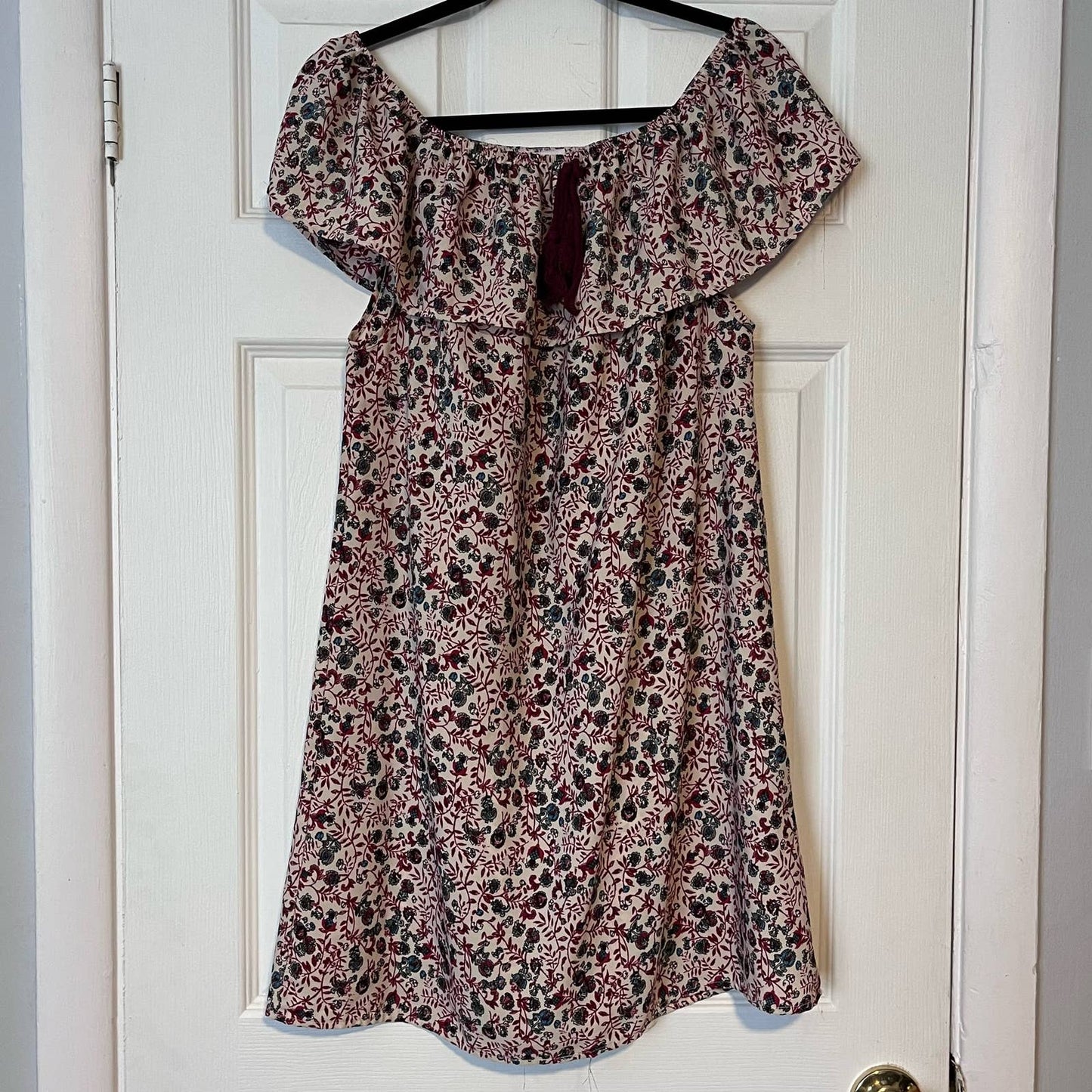 Off-Shoulder Floral Print Dress - Size L