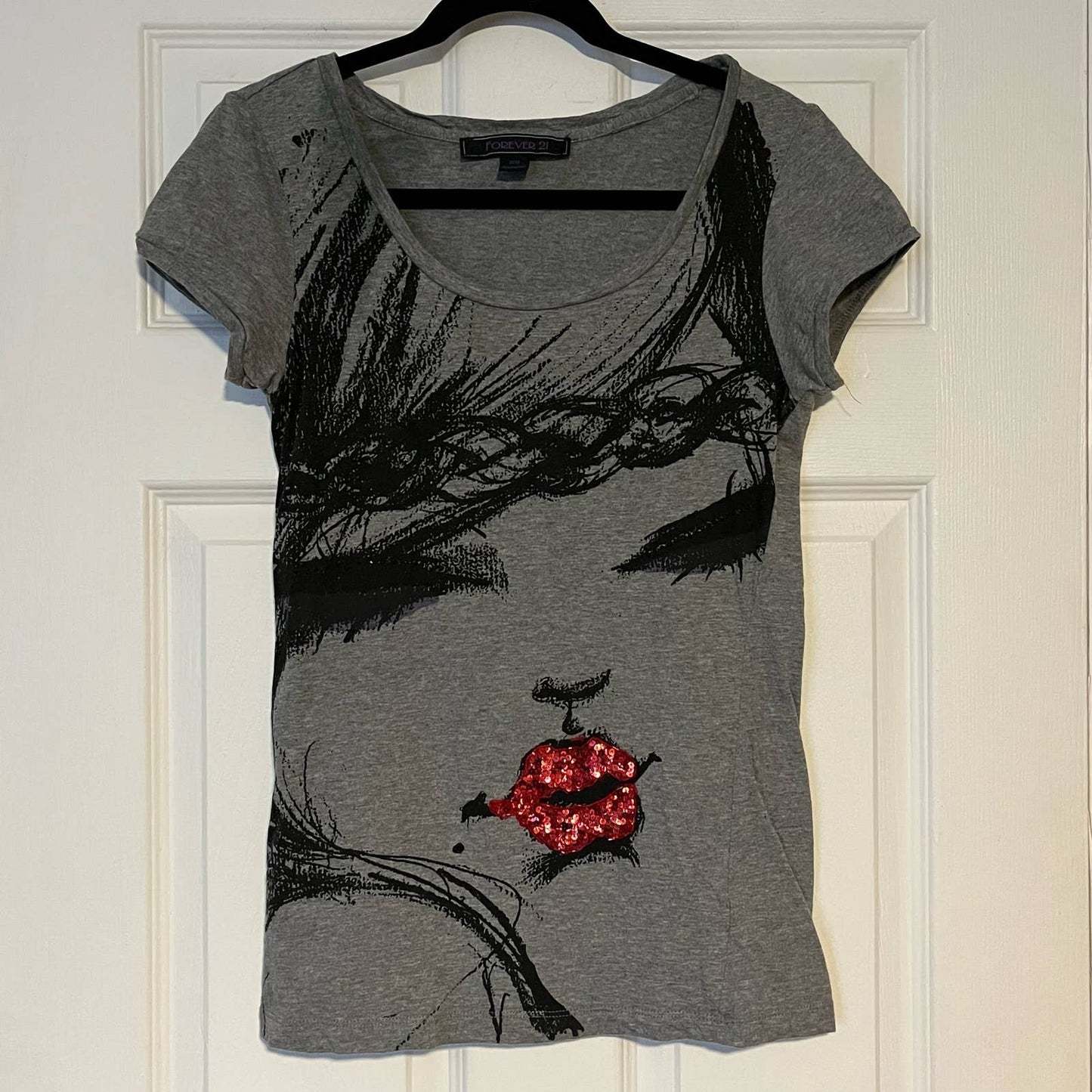Forever 21 Embellished Graphic Face Tee - Size M