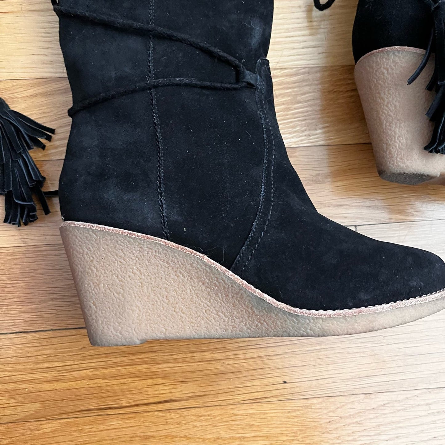 Joie Suede Sherpa-Lined Knee High Wedge Boots - Size 37 (ESTIMATED)