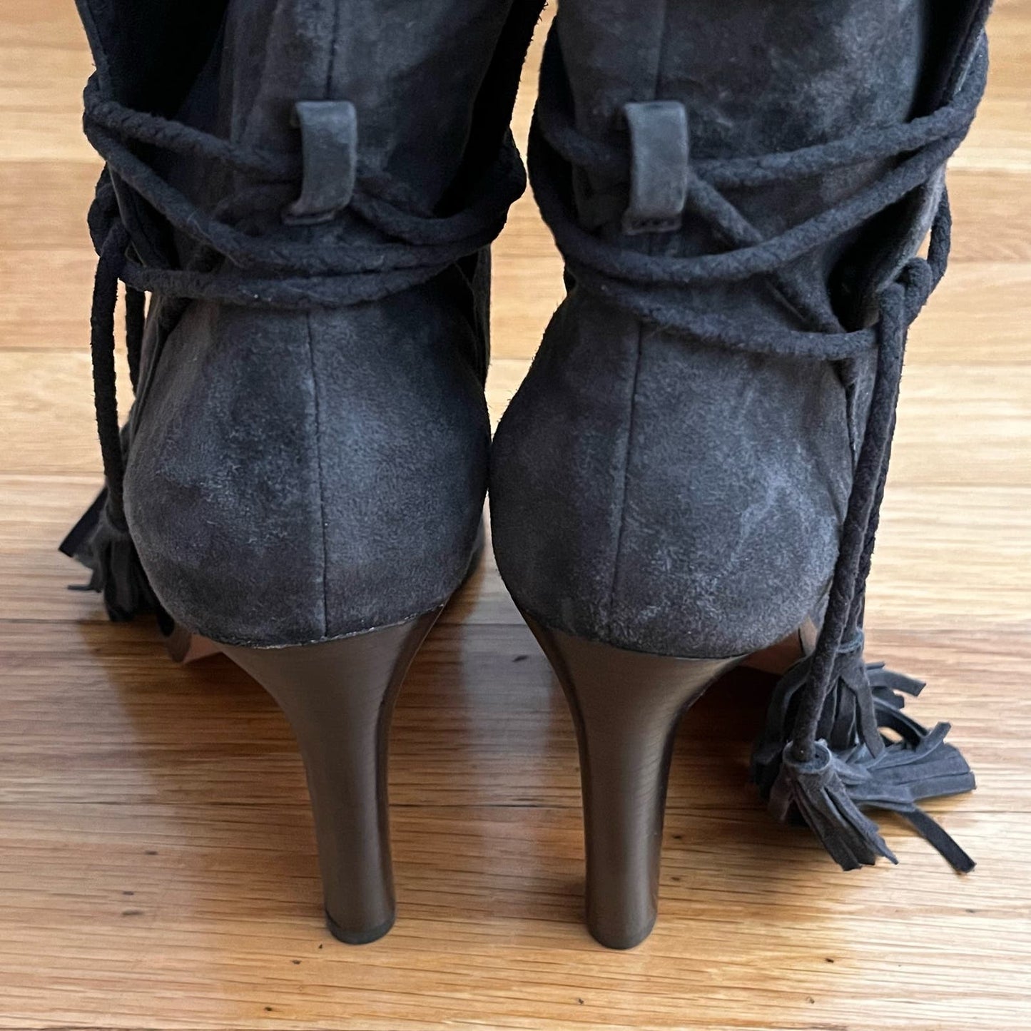Joie Chap Suede Fringed Tie Ankle Boots - Size 37