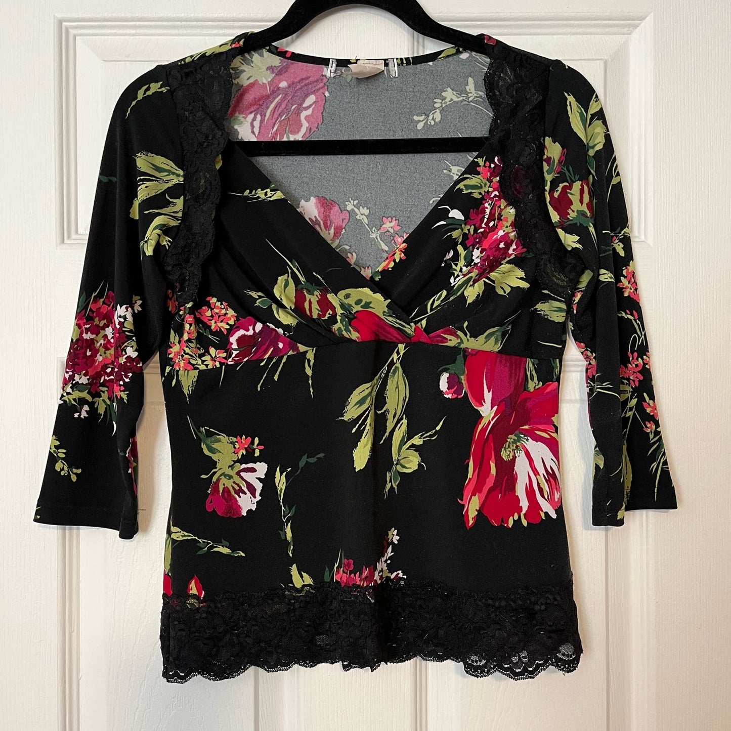 3/4 Sleeve Lace Trim Top - Size S