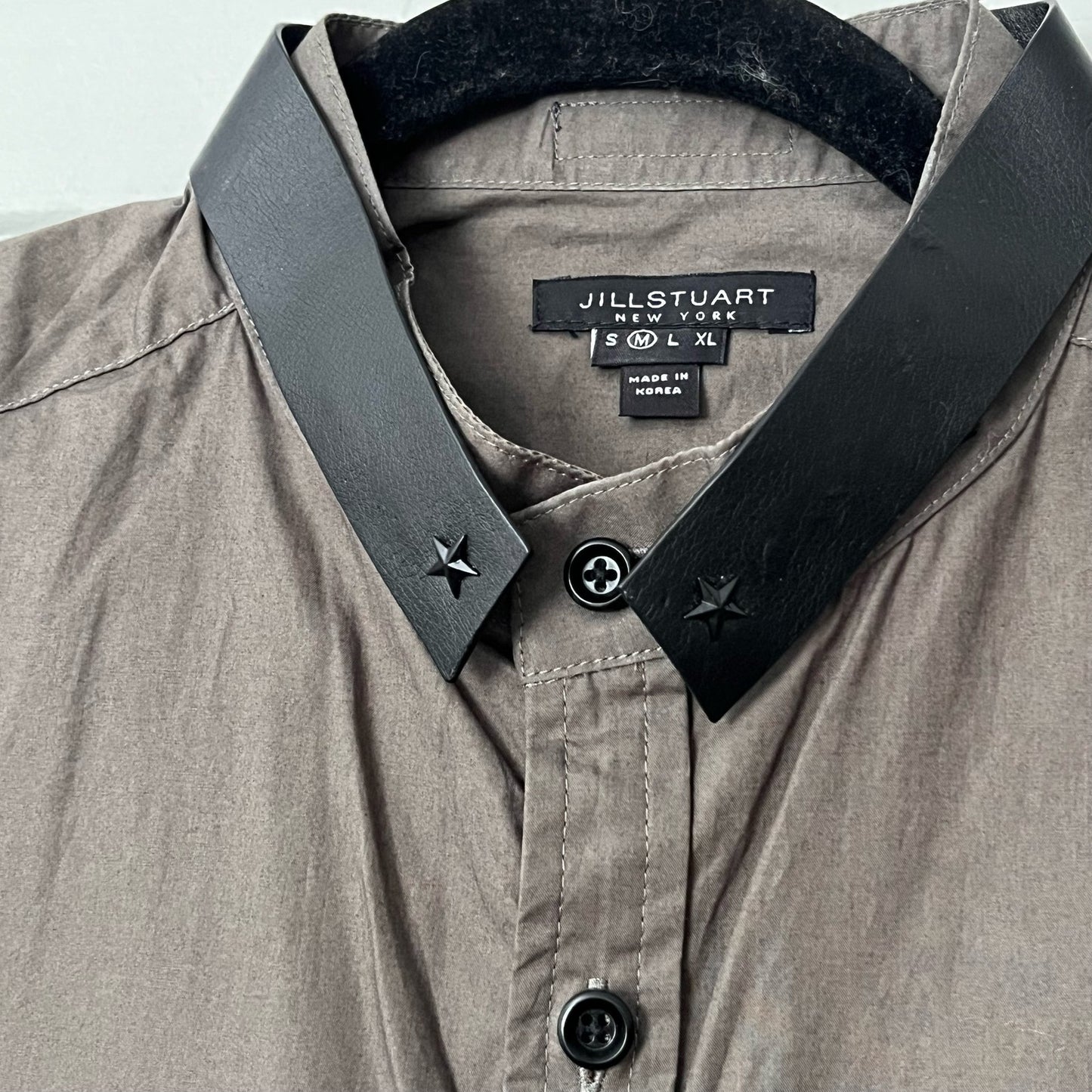 Jill Stuart Faux Leather Accent Button-Down Shirt - Size M