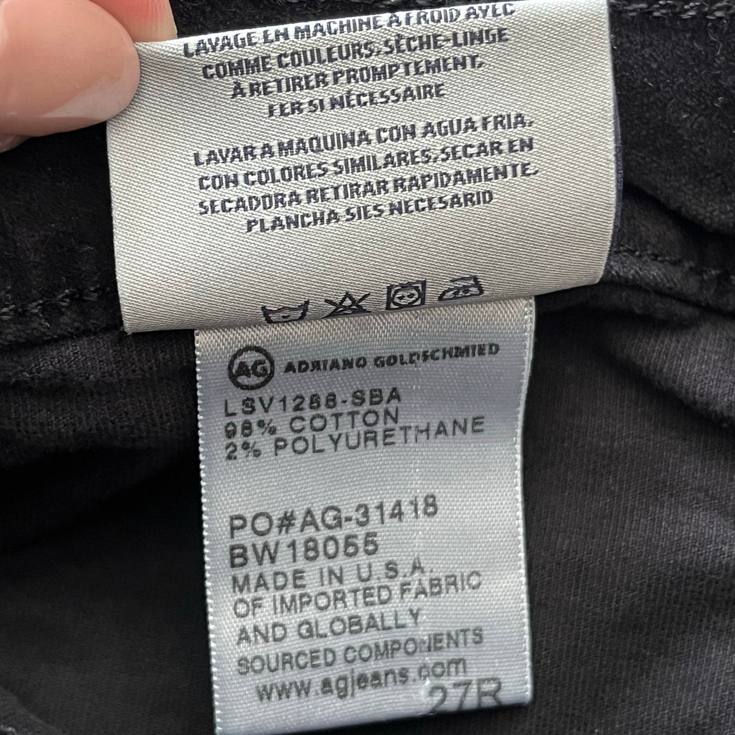 AG Adriano Goldschmied The Legging Super Skinny Velour Jeans - Size 27R