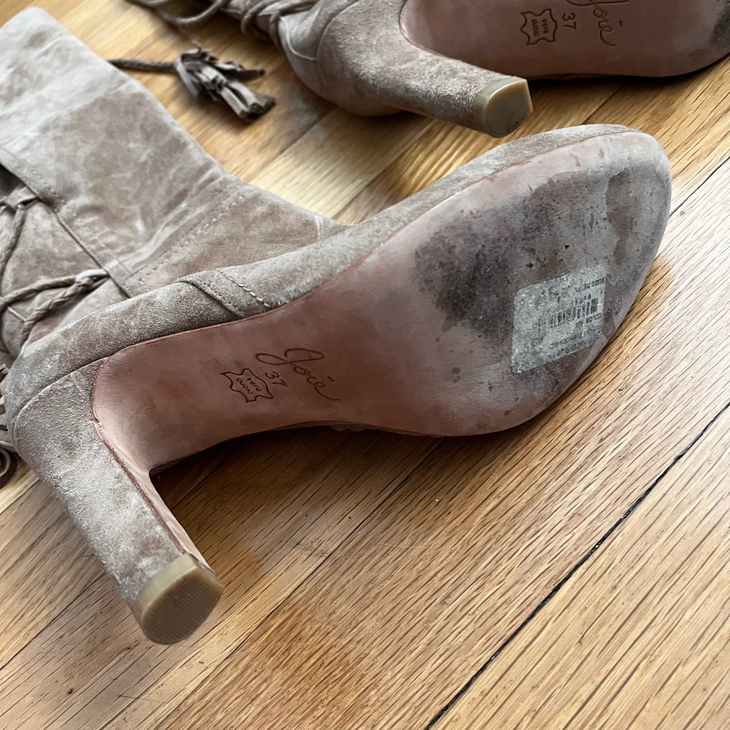 Joie Knee High Suede Lace-Back Stiletto Boots - Size 37