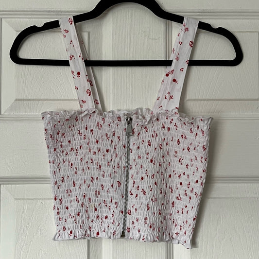 Me to We Zip-Front One-Shoulder Shirred Crop Top - Size S