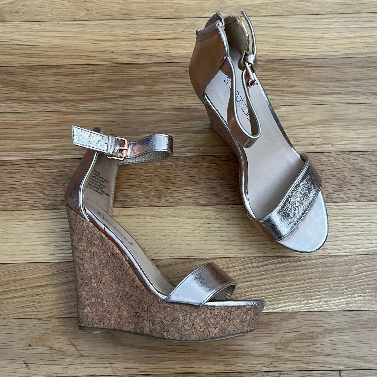 Shoedazzle Metallic Cork Wedge Heels - Size 6
