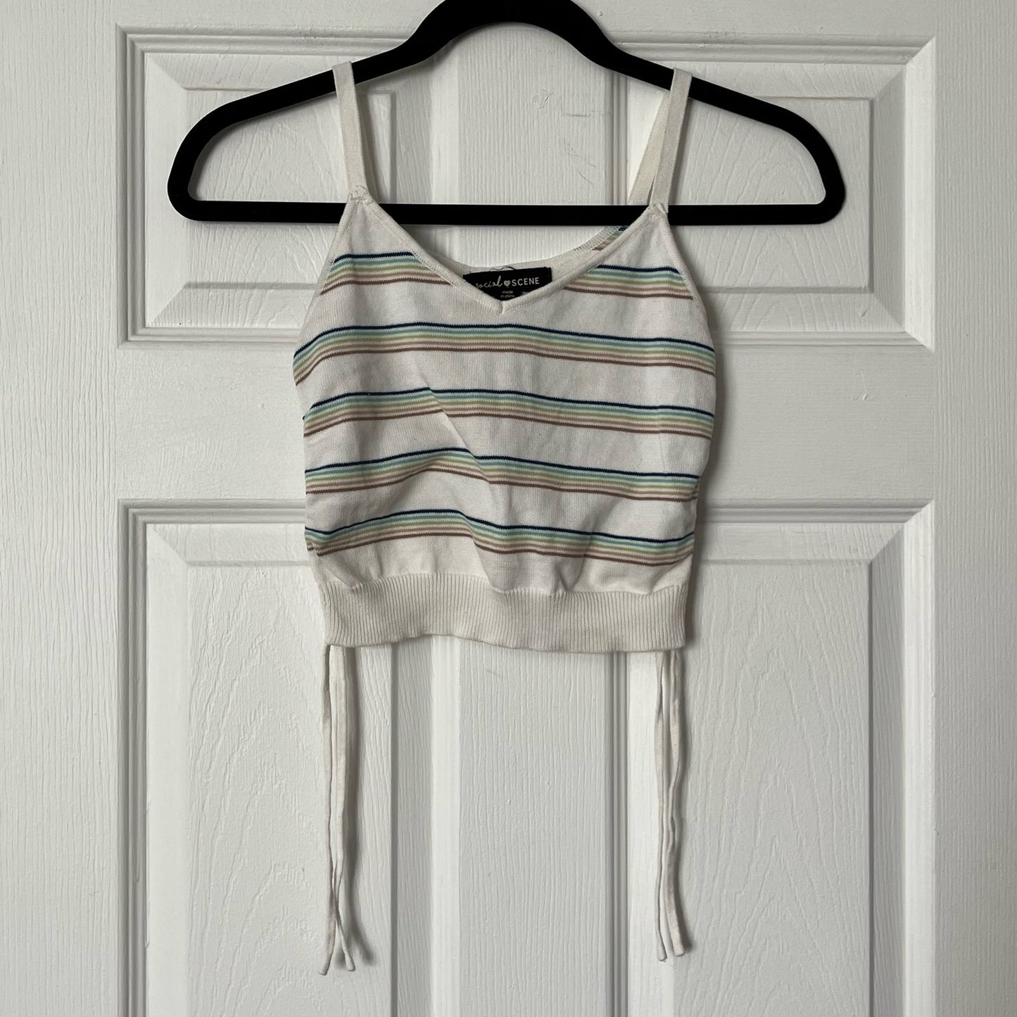 Social Scene Rainbow Striped Knit Crop Top - Size S