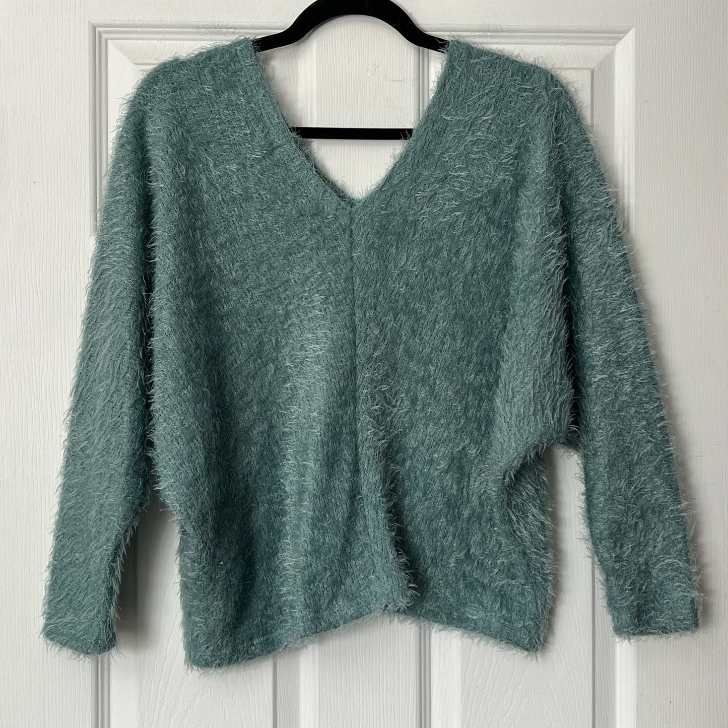 Jolie Fuzzy Double V Neck Sweater - Size S