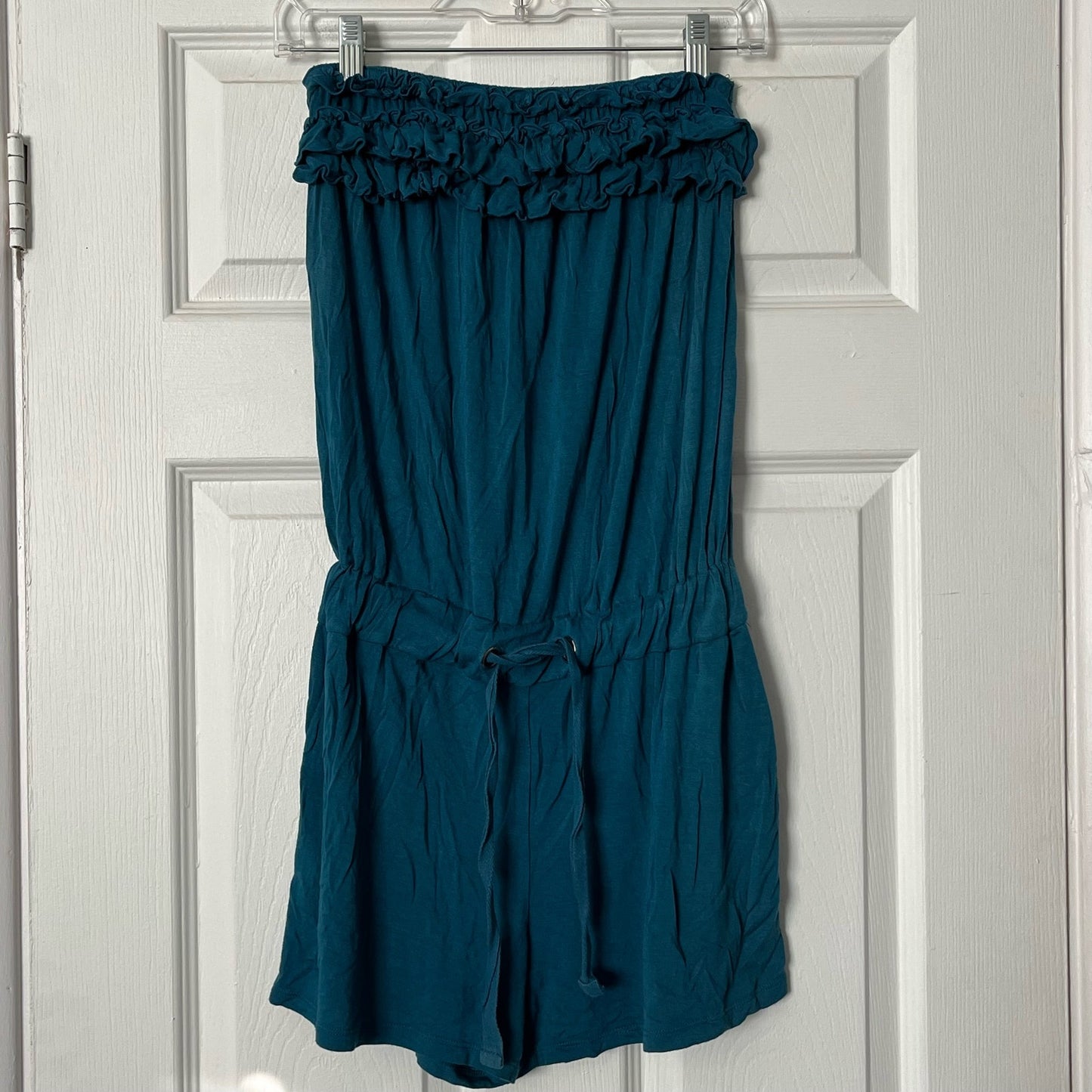 Pink Rose Strapless Drawstring Waist Romper - Size S