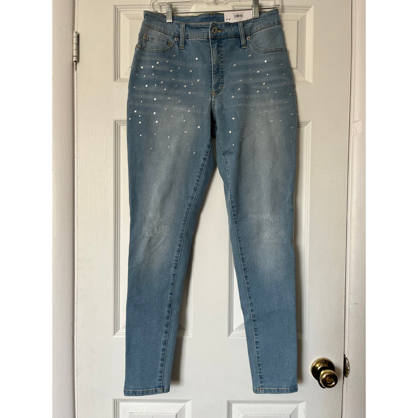 I.N.C. Denim Rhinestone Mid-Rise Skinny Jeans - Size 10