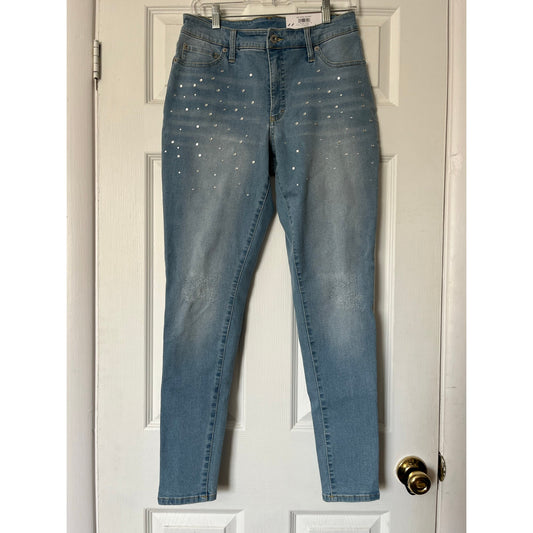 I.N.C. Denim Rhinestone Mid-Rise Skinny Jeans - Size 10