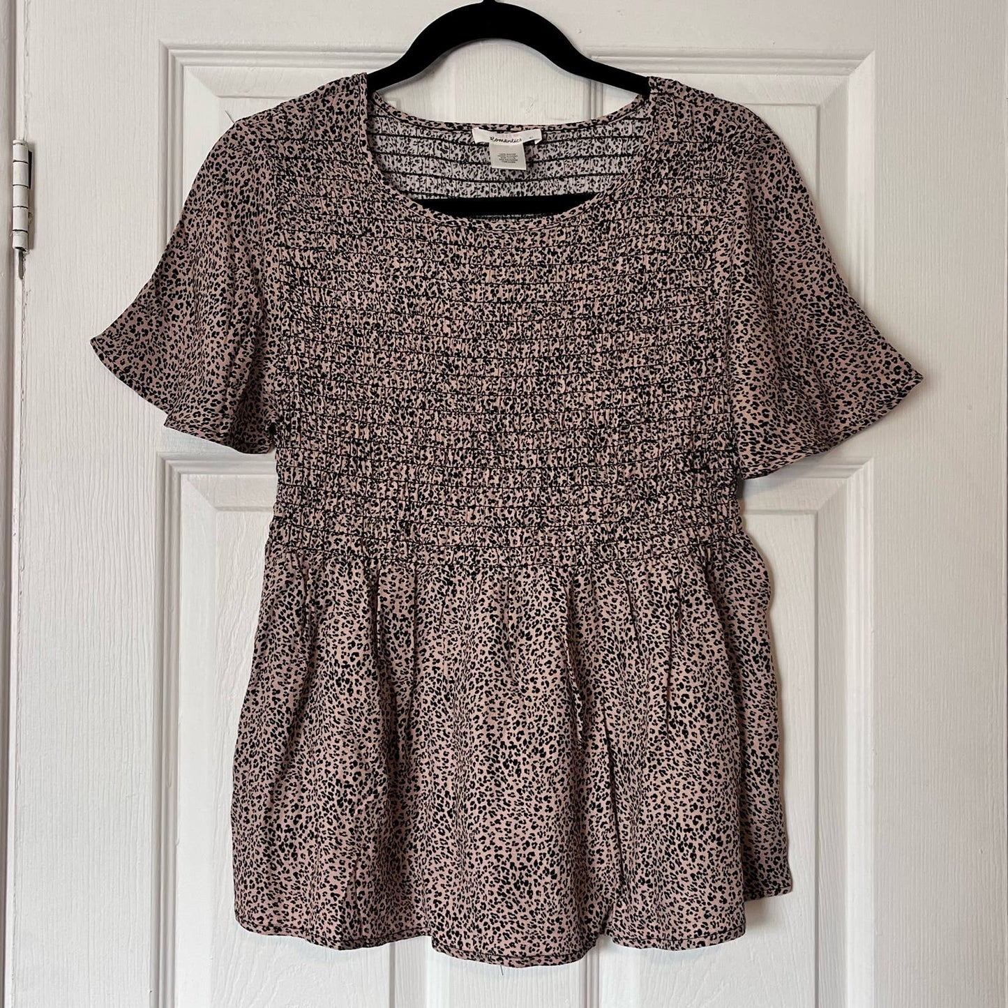 Urban Romantics Mini Leopard Print Smocked Top - Size L