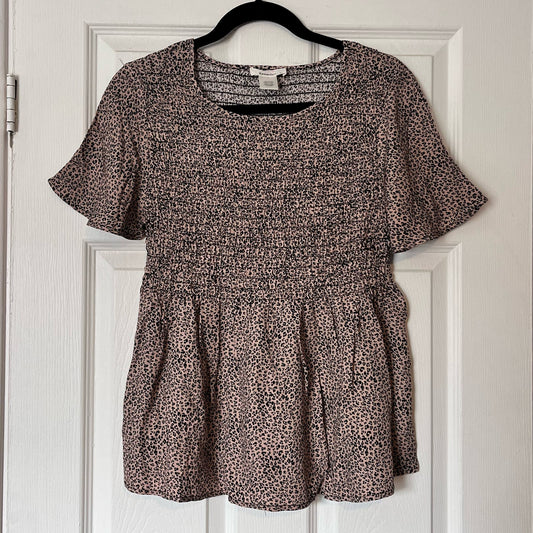 Urban Romantics Mini Leopard Print Smocked Top - Size L