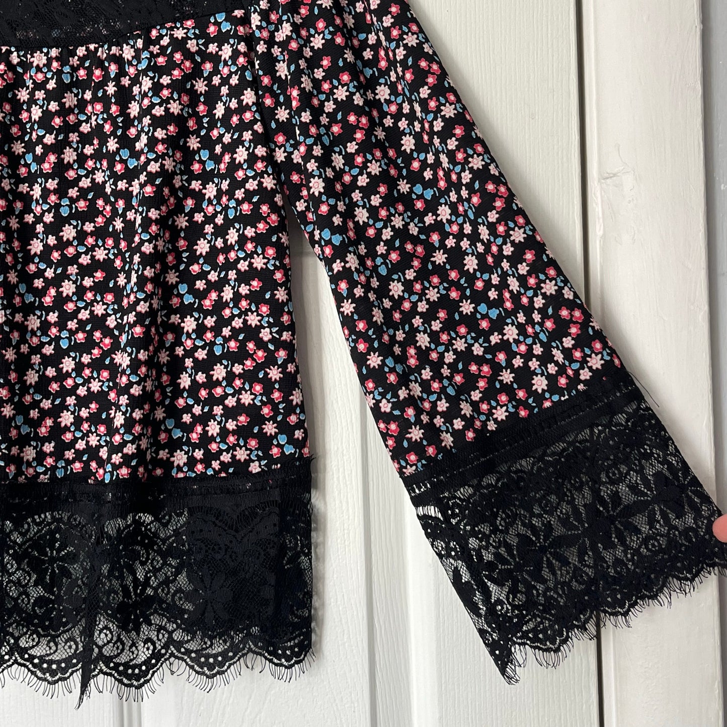 Floral Print Lace Inset Peasant Top - Size UNKNOWN