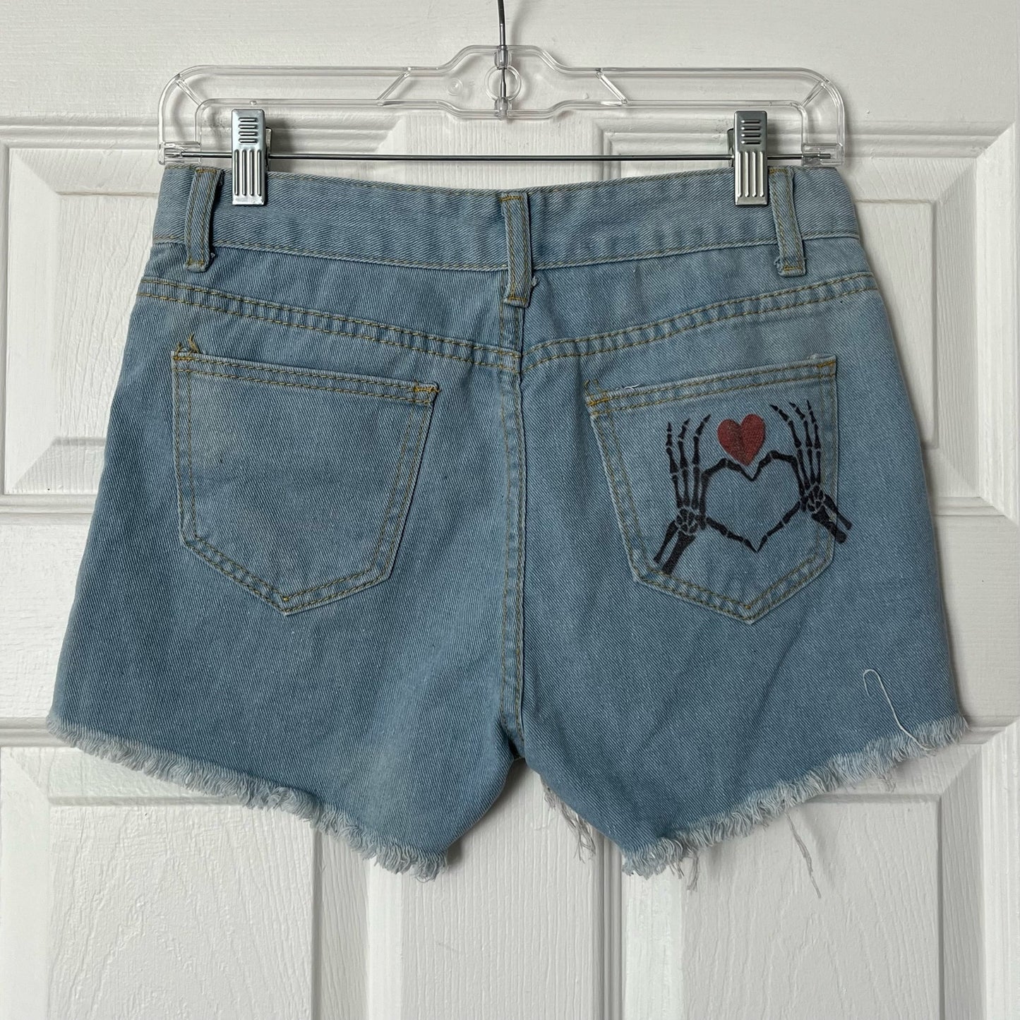 Distressed Cutoff Skeleton Heart Shorts - Size 3