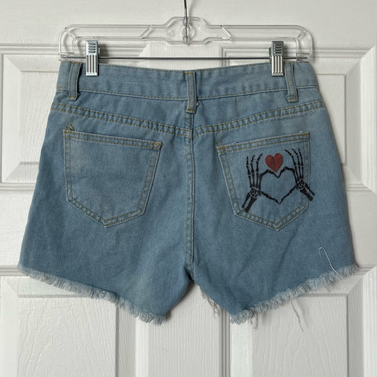 Distressed Cutoff Skeleton Heart Shorts - Size 3