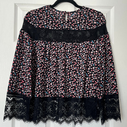 Floral Print Lace Inset Peasant Top - Size UNKNOWN