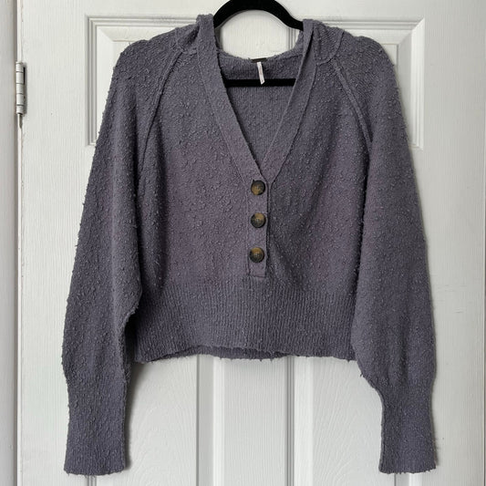 Free People Textured Henley Knit Hoodie Sweater - Size S