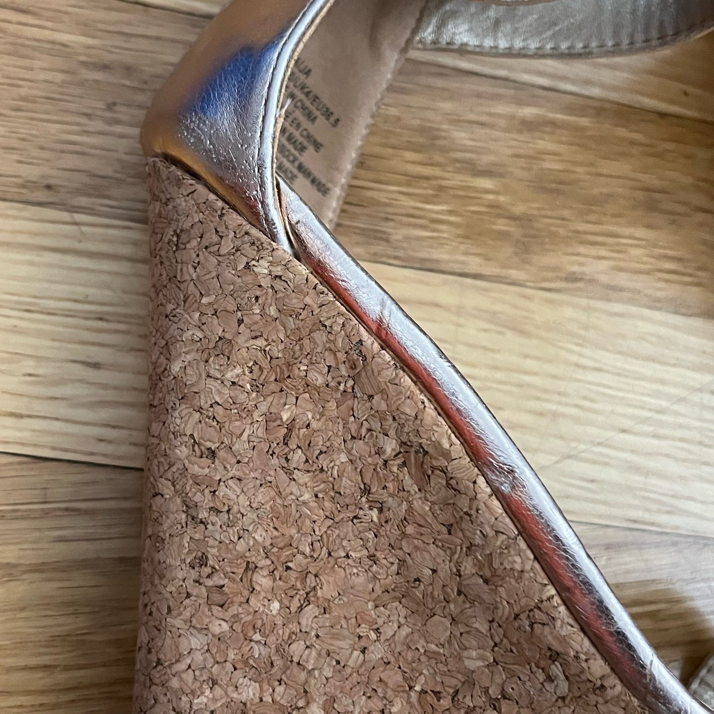 Shoedazzle Metallic Cork Wedge Heels - Size 6