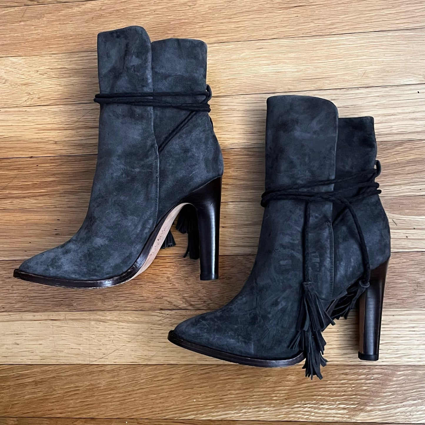 Joie Chap Suede Fringed Tie Ankle Boots - Size 37