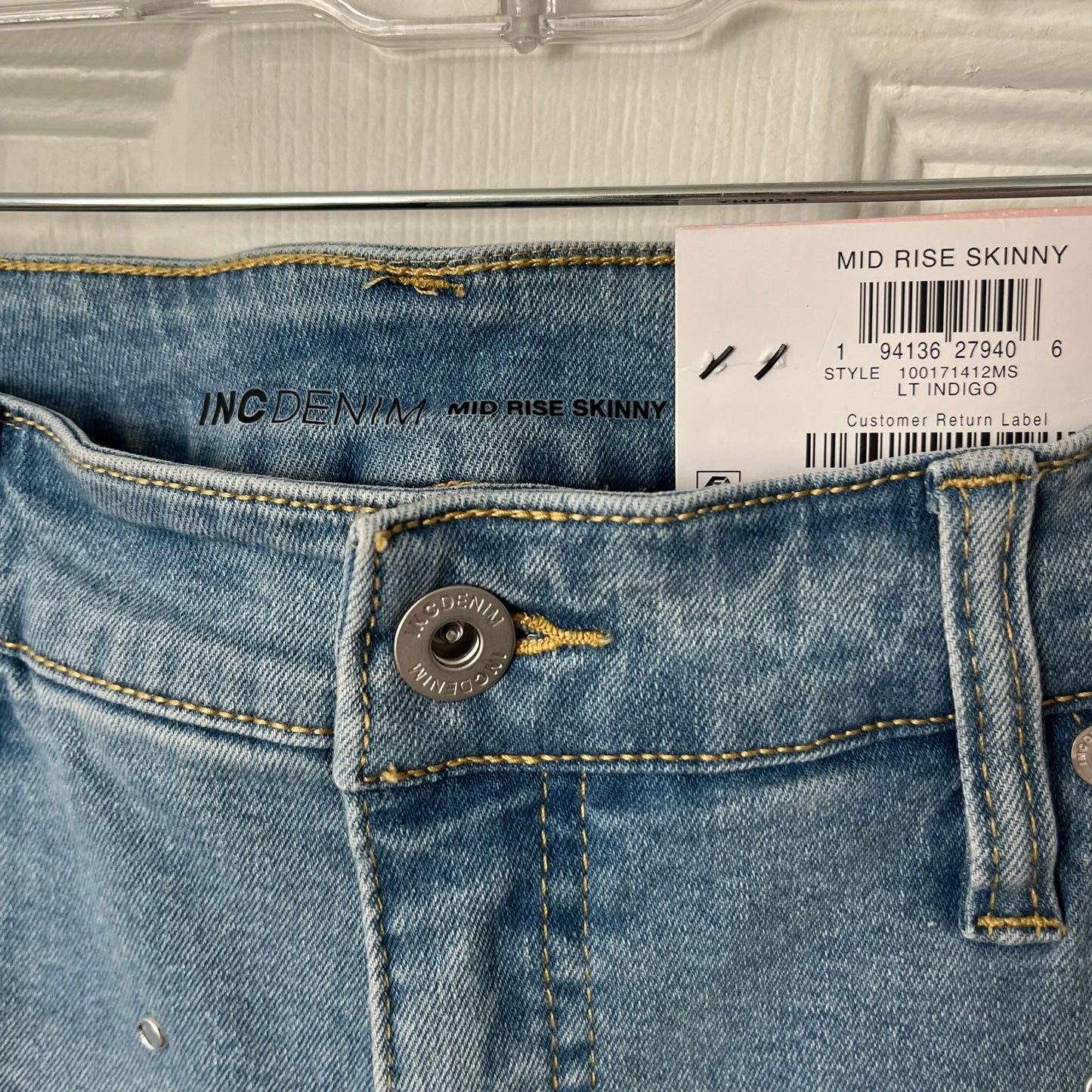 I.N.C. Denim Rhinestone Mid-Rise Skinny Jeans - Size 10