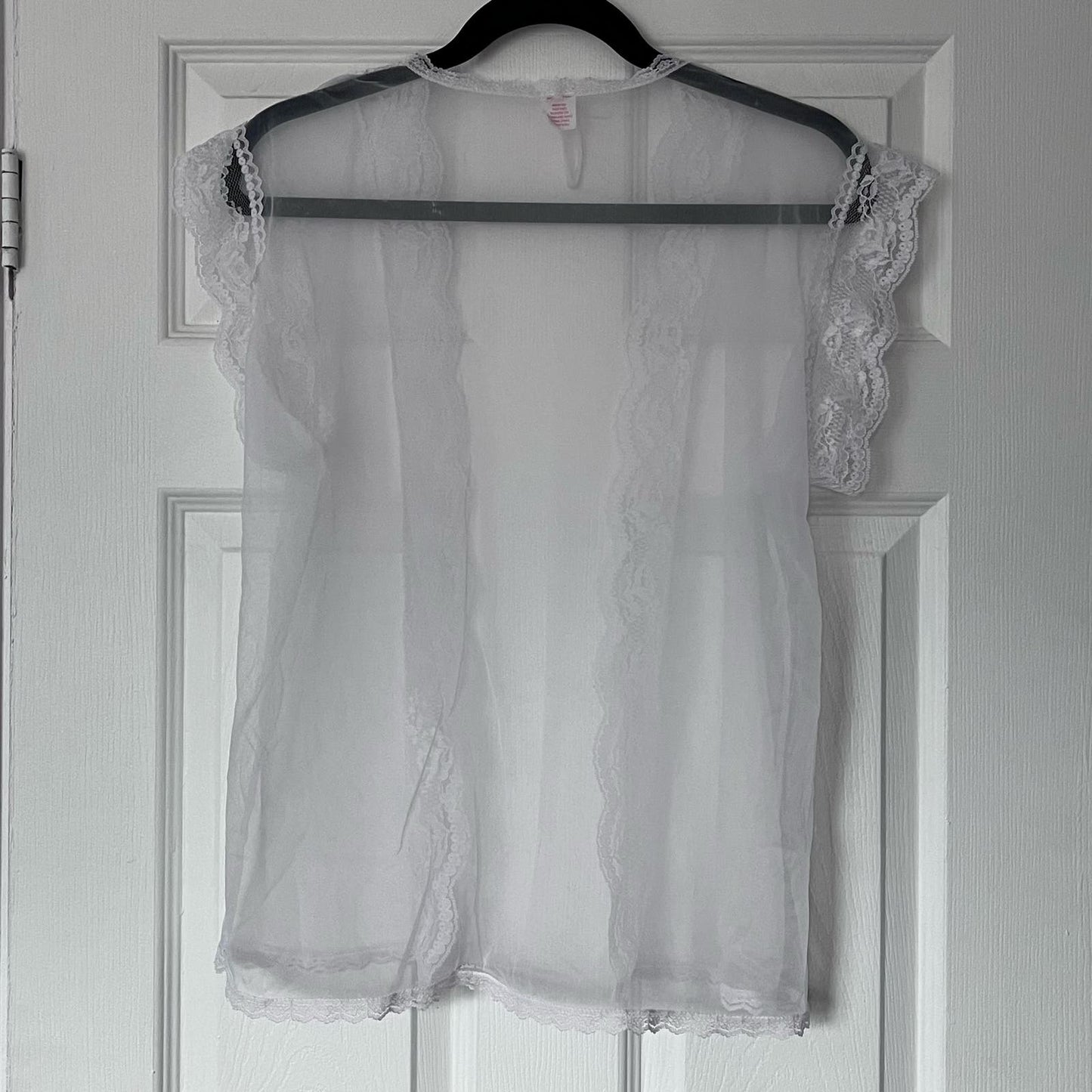 Duet Sheer Lace Trim Open-Front Top - Size M