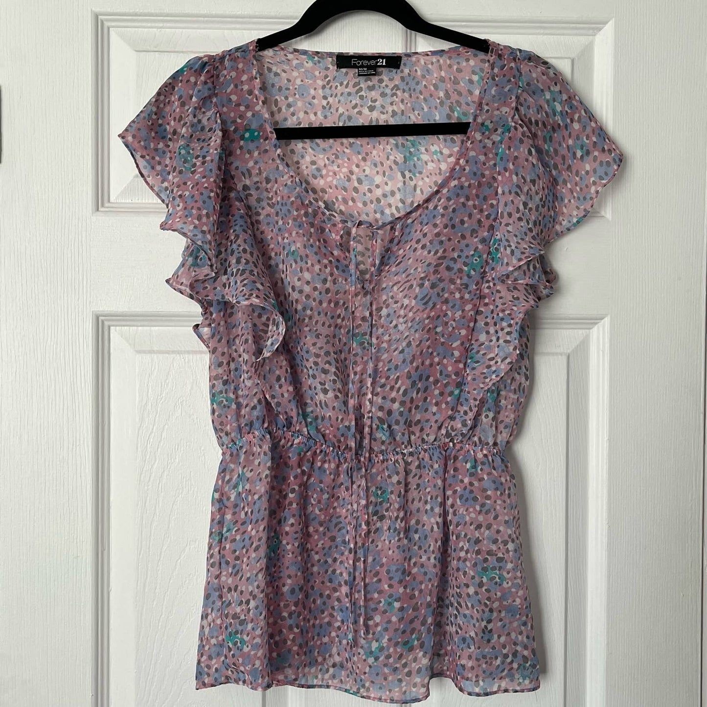 Forever 21 Flutter-Sleeve Tie-Neck Top - Size M