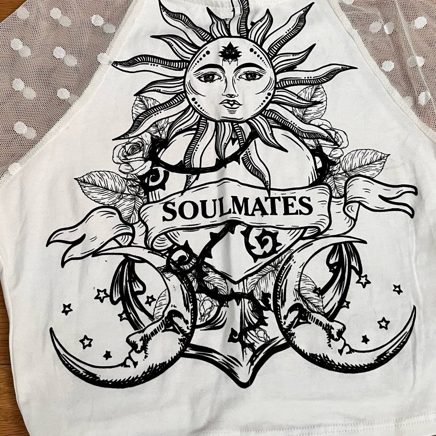 Fashion Nova Soulmates Graphic Shirt w/Mesh Sleeves - Size S