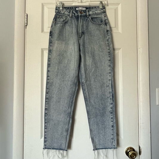 Zara High Waist Cropped Raw Hem Jeans - Size 2