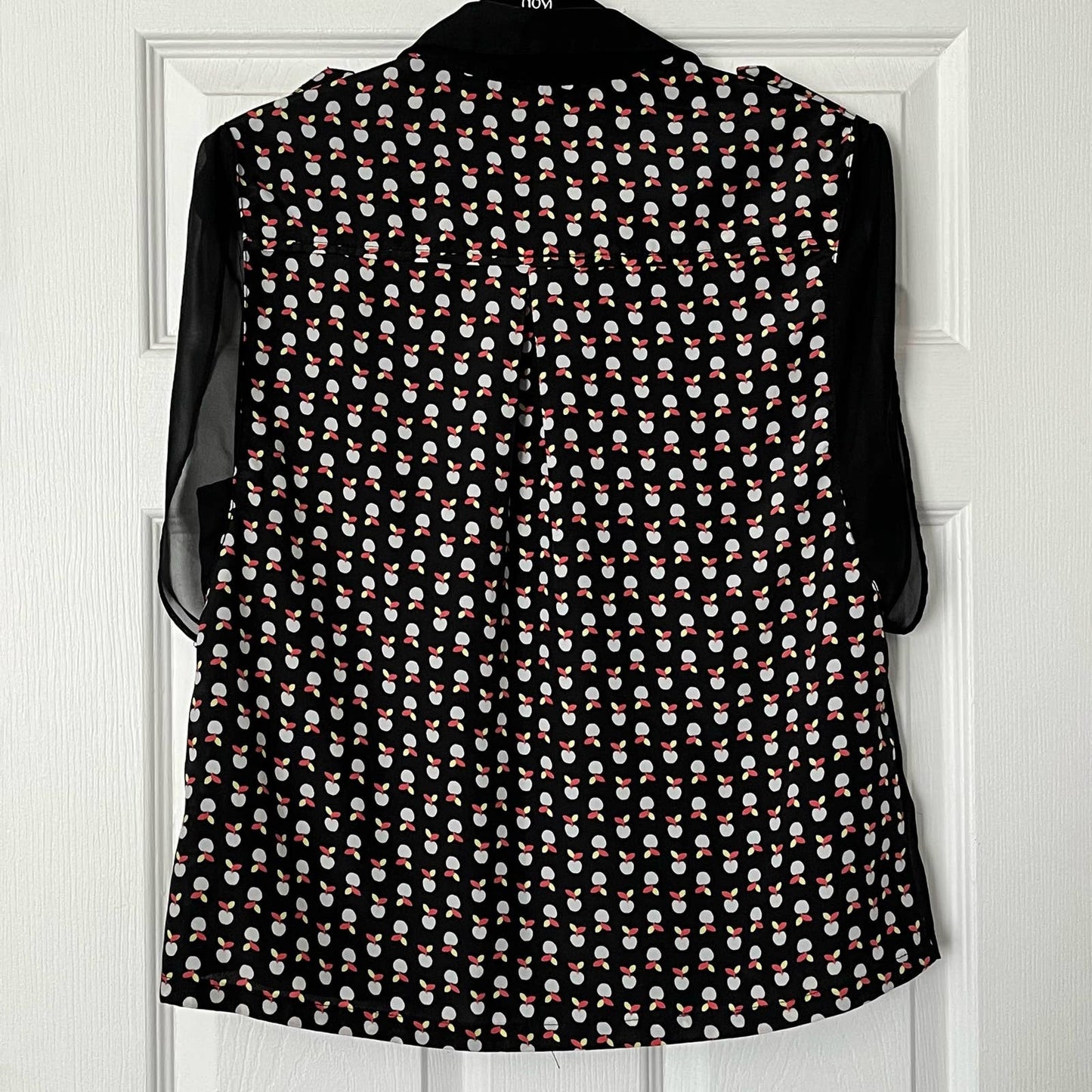 Annabelle Mesh-Front Apple Print Blouse - Size L