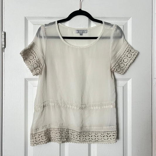 August Silk Options Lace Trim Embroidered Top - Size S