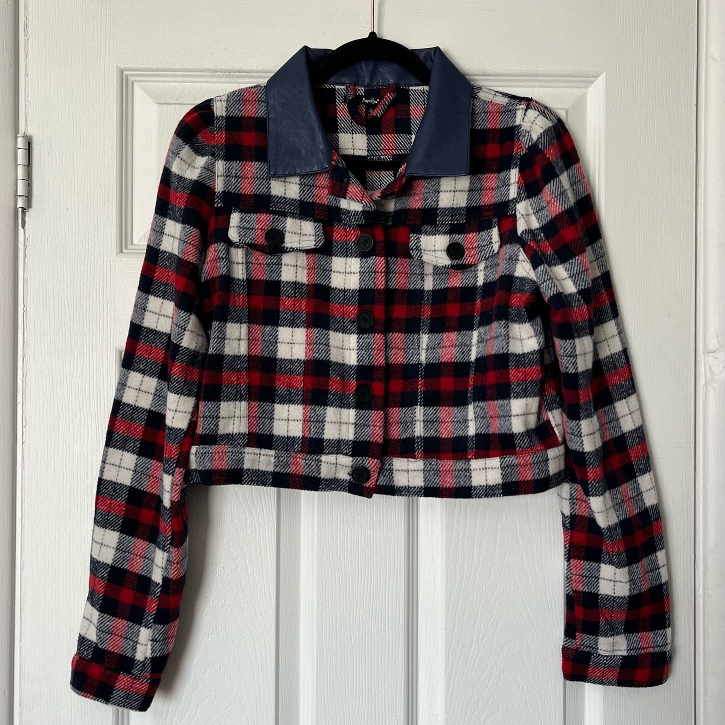 Papaya Cropped Plaid Jacket - Size L