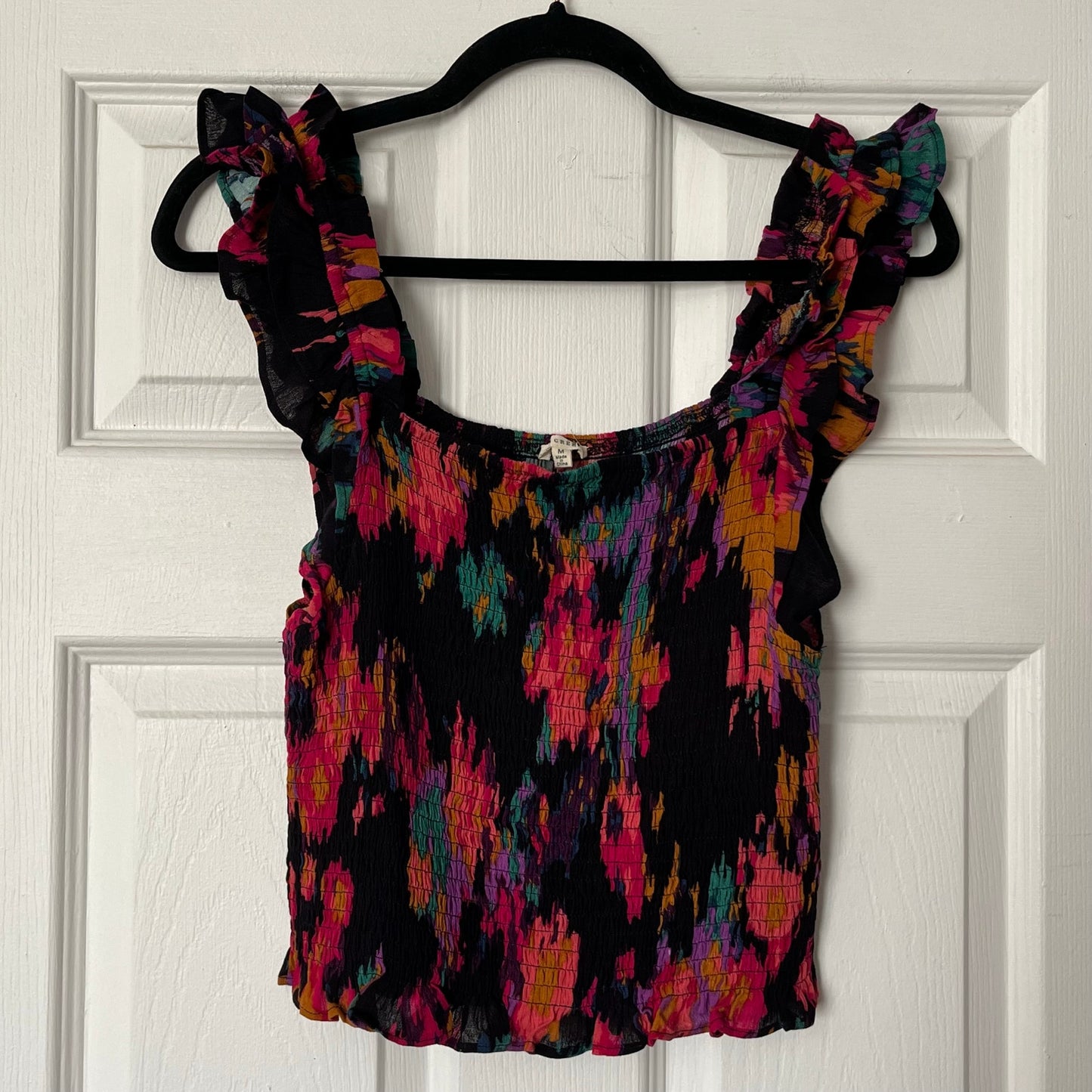 En Crème Sun Soacked Ruched Ruffle Strap Top - Size M