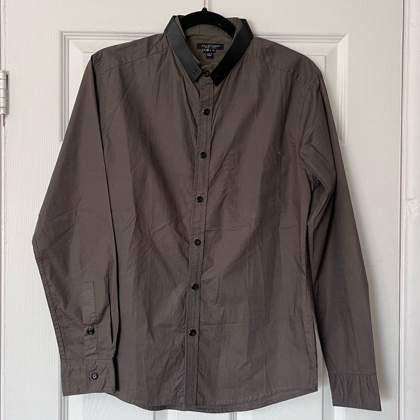 Jill Stuart Faux Leather Accent Button-Down Shirt - Size M