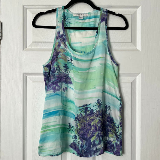 Forever 21 Watercolor Tropical Sleeveless Blouse - Size S