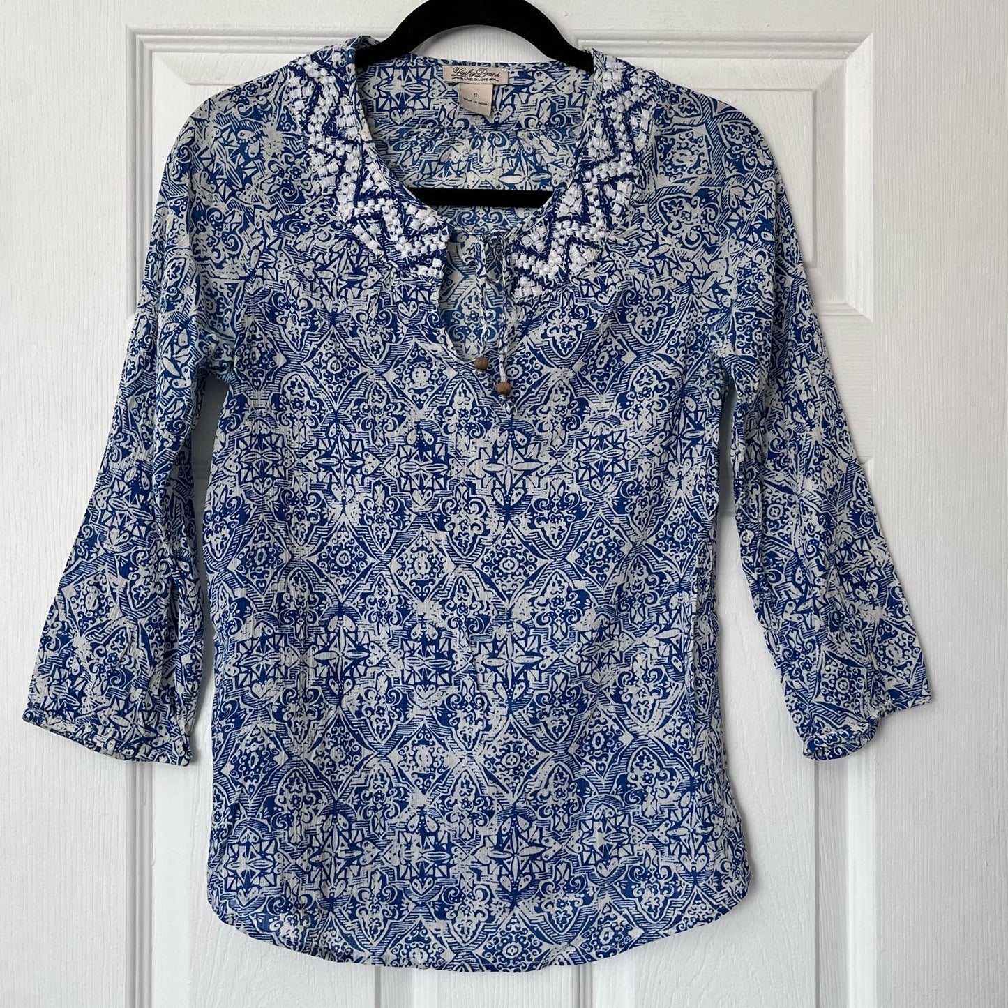 Lucky Brand Lino Print Peasant Top - Size S