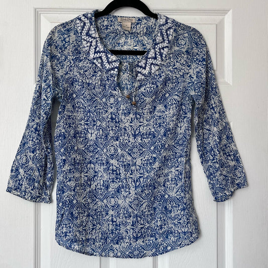 Lucky Brand Lino Print Peasant Top - Size S