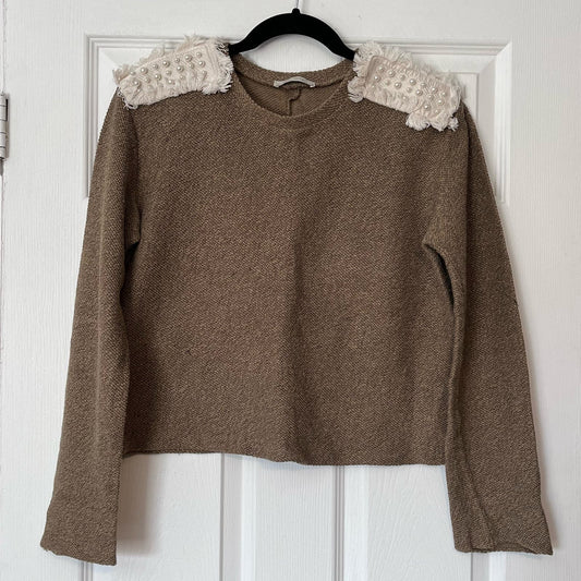 Zara Trafaluc Pearl Epaulette Sweater - Size M