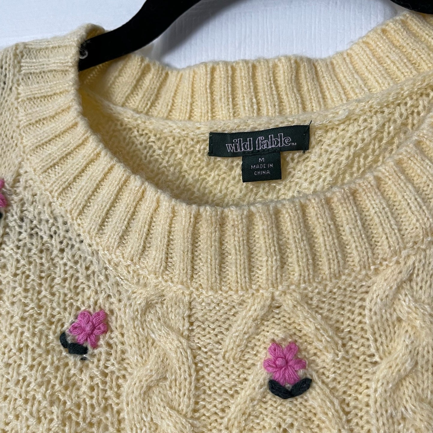 Wild Fable Cable Knit Flower Appliqué Sweater - Size M