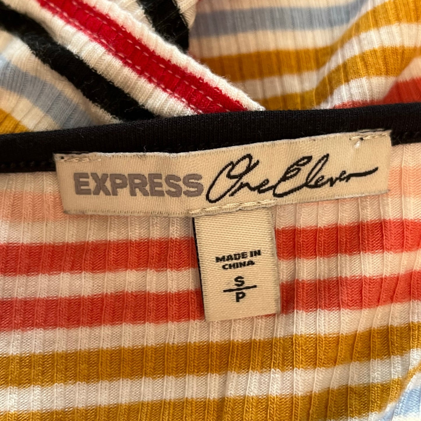 Express One Eleven Striped Ribbed Bodysuit - Size S