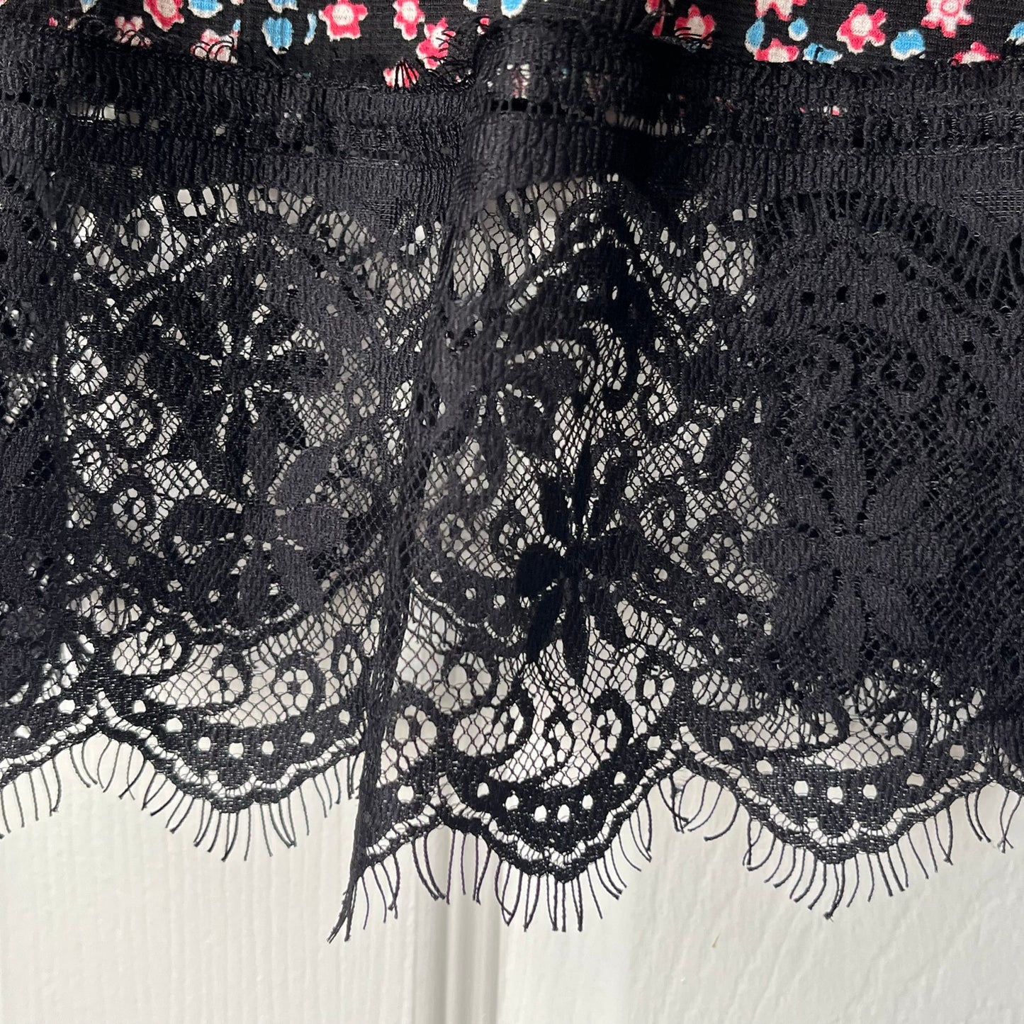 Floral Print Lace Inset Peasant Top - Size UNKNOWN