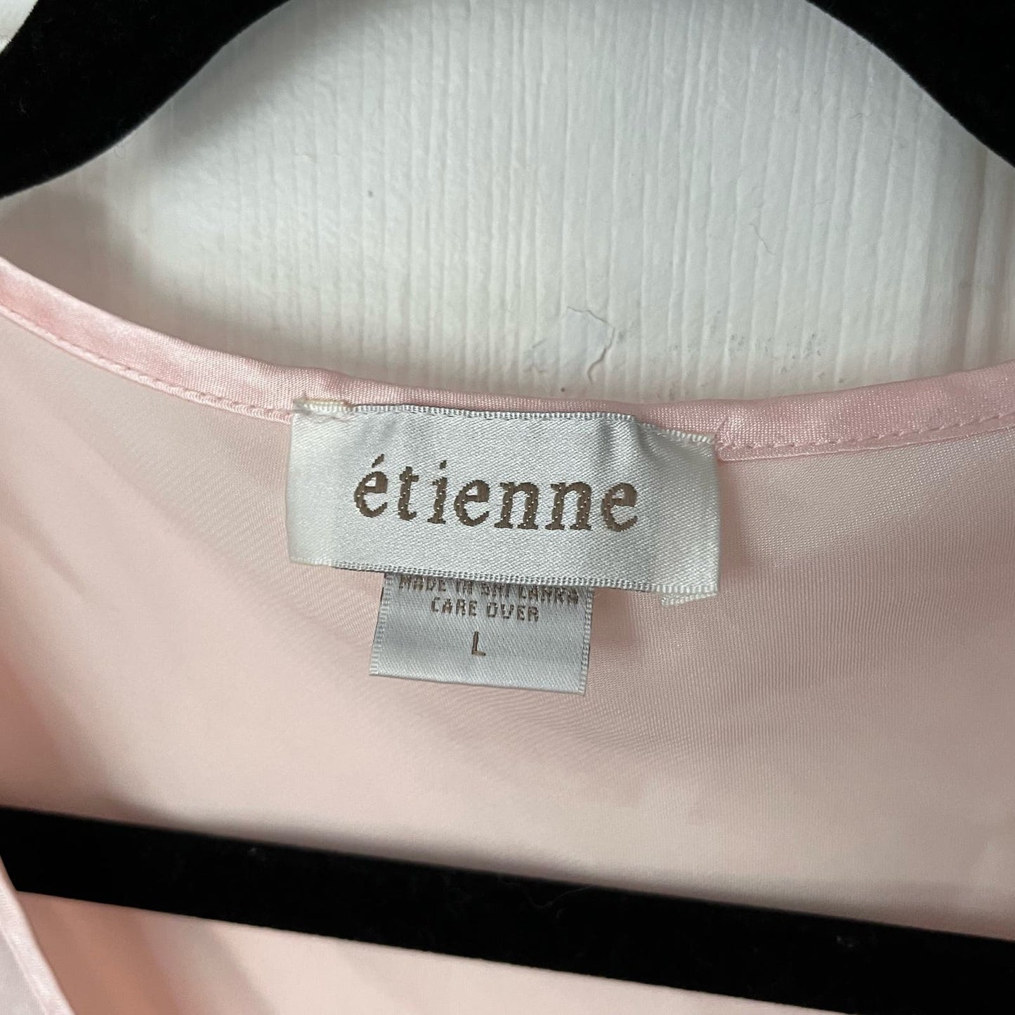 Etienne Rose Embroidered Short Sleeve V-Neck Satin Chemise - Size L