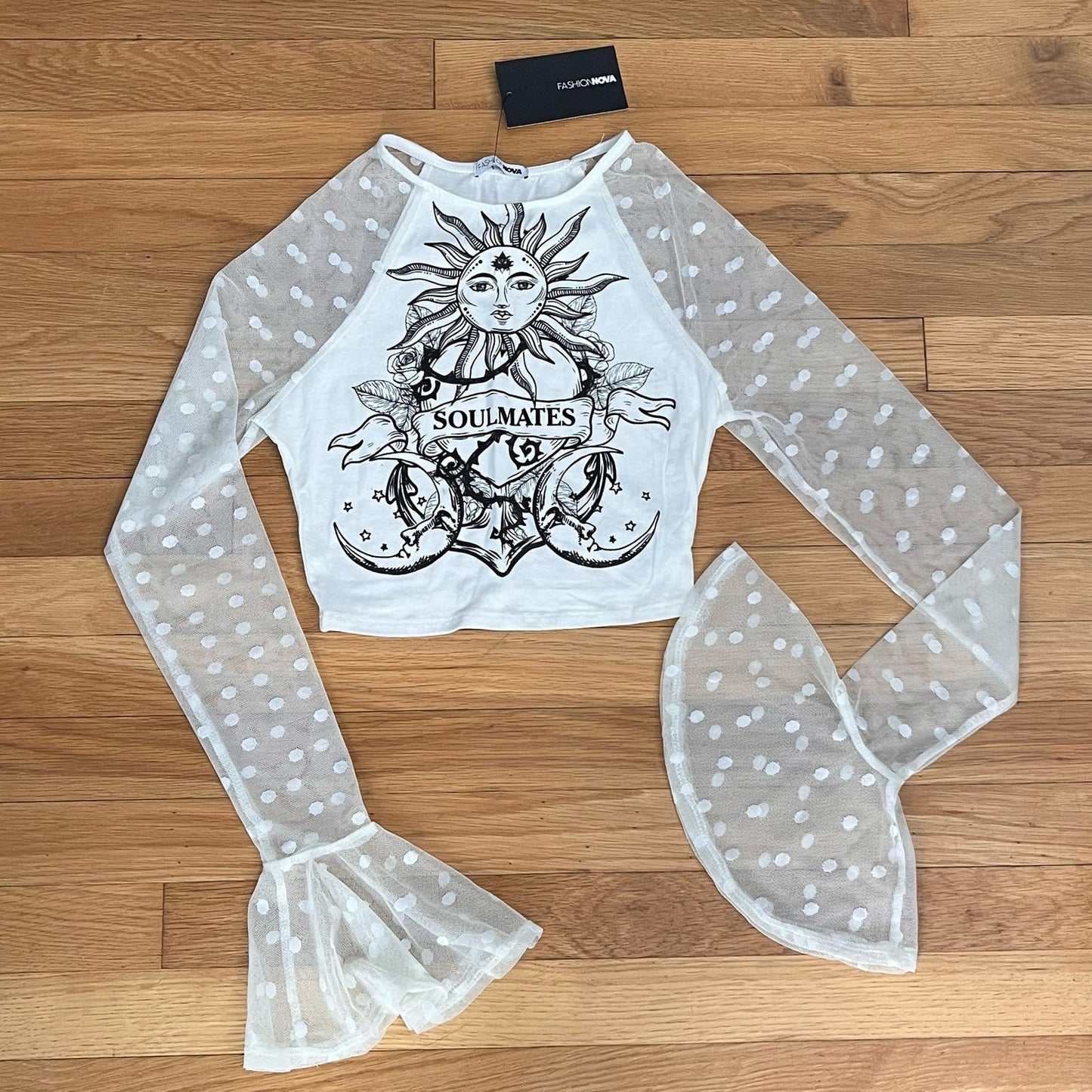 Fashion Nova Soulmates Graphic Shirt w/Mesh Sleeves - Size S