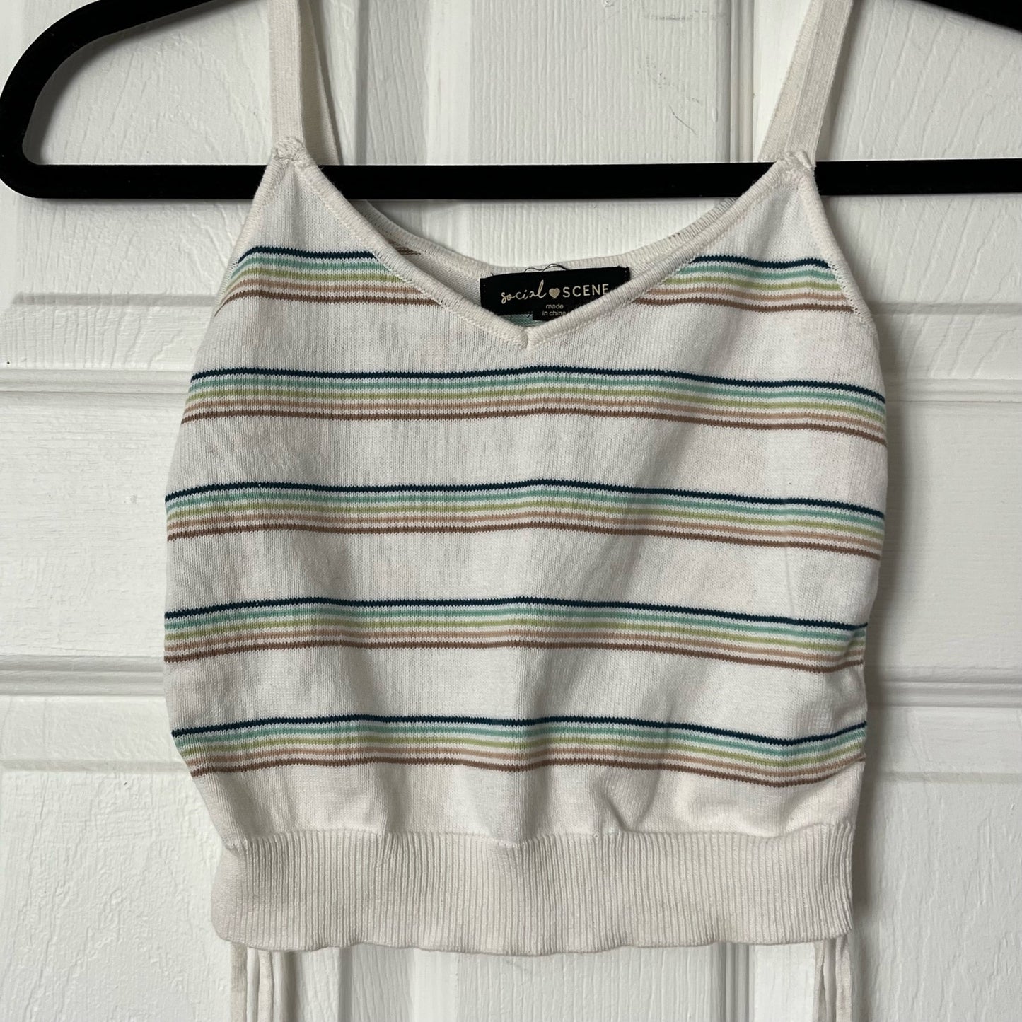 Social Scene Rainbow Striped Knit Crop Top - Size S