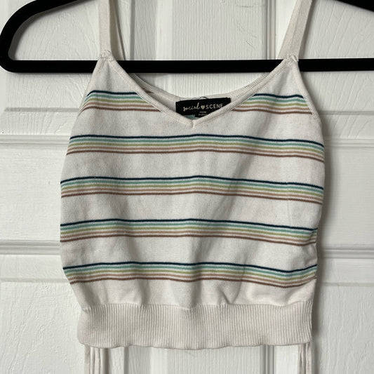 Social Scene Rainbow Striped Knit Crop Top - Size S