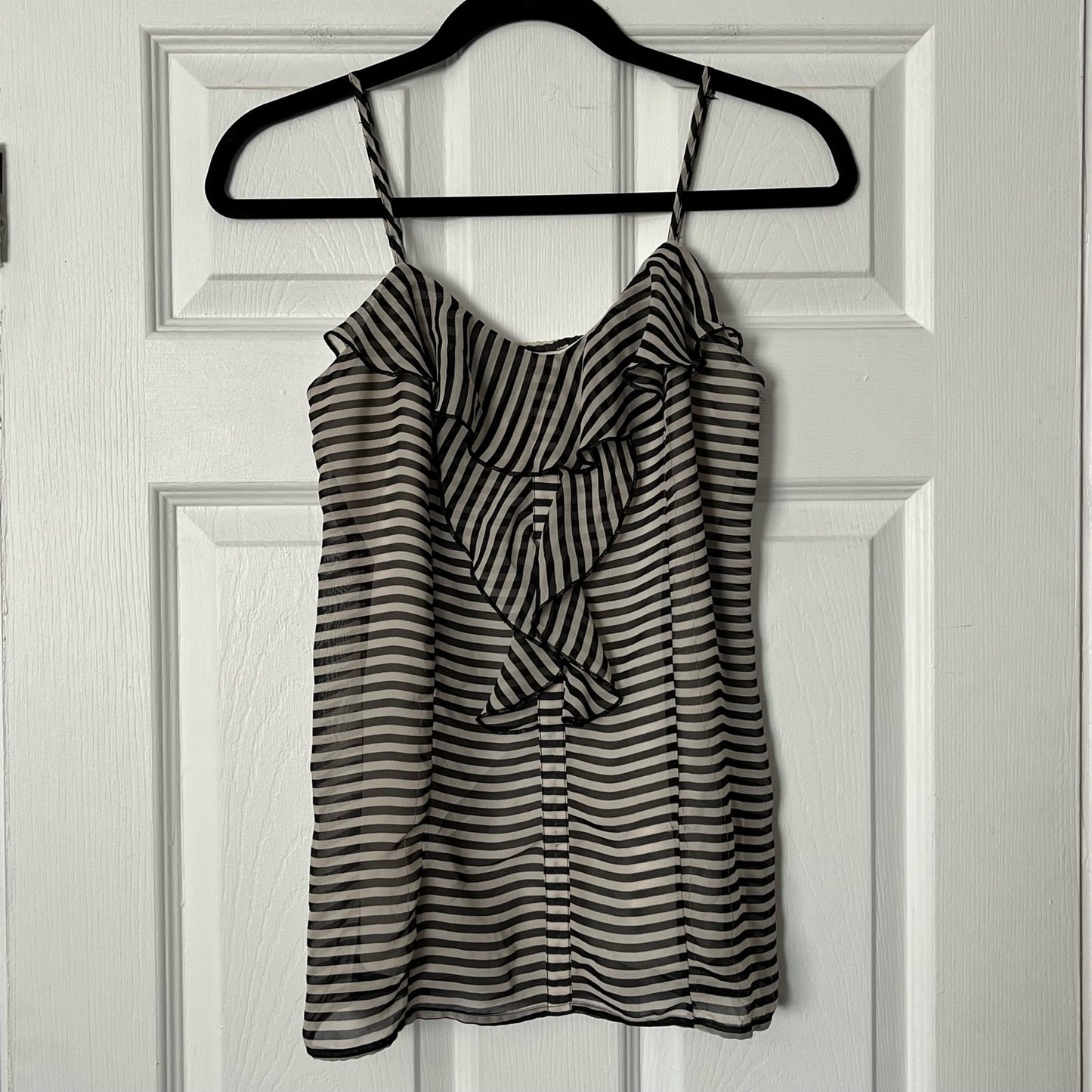 Xhilaration Striped Ruffle-Front Tank - Size M