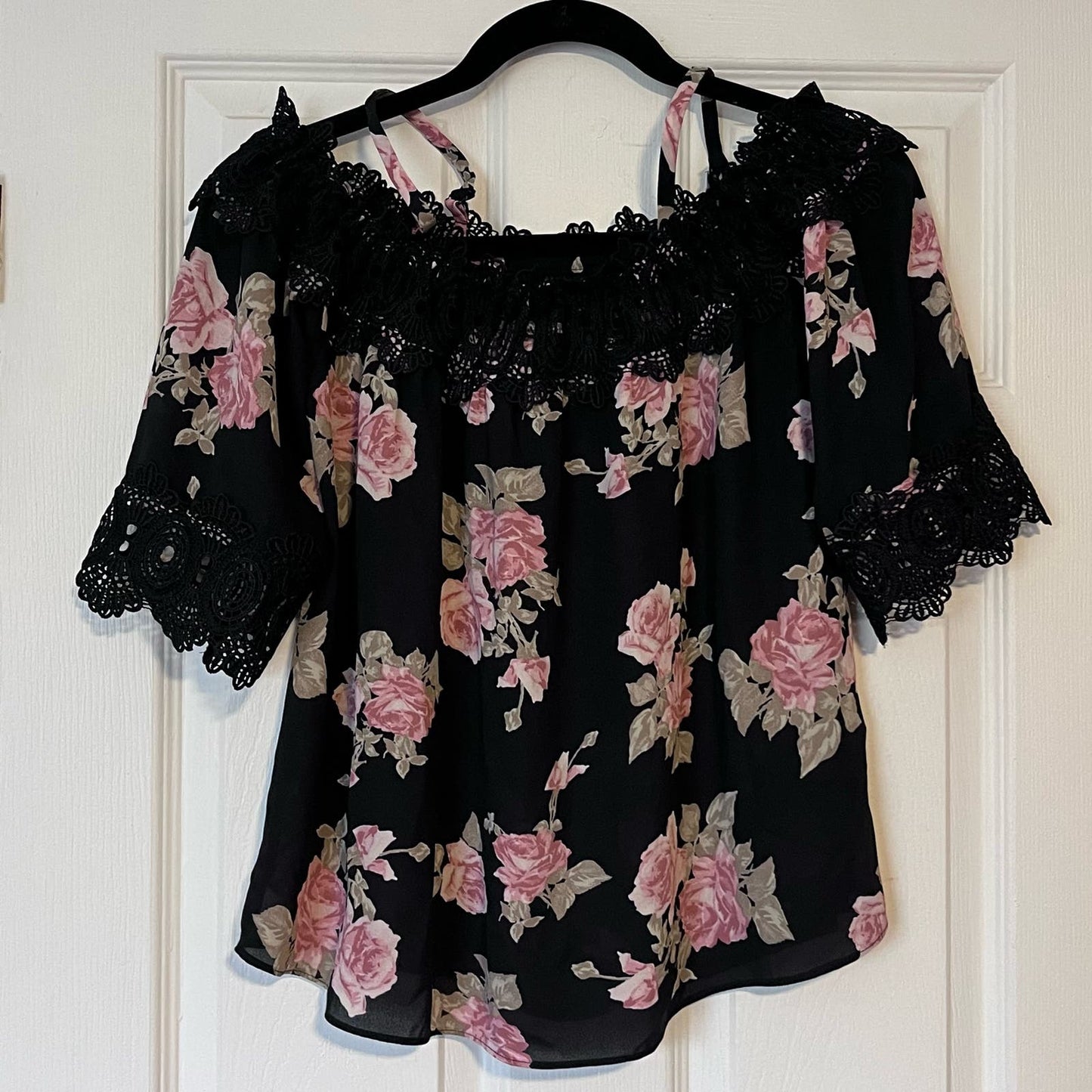 Iz Byer Lace-Trim Off Shoulder Blouse - Size S