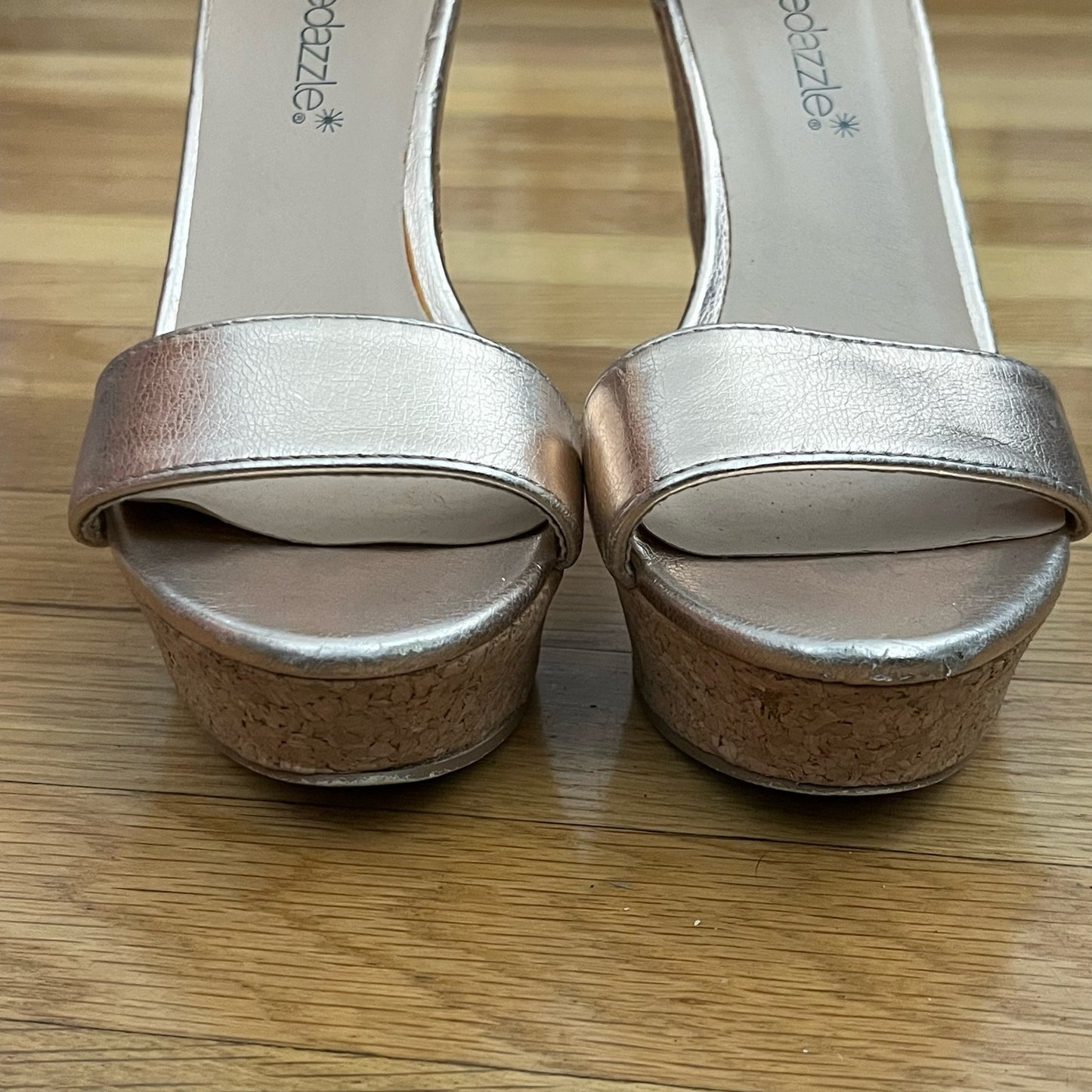 Shoedazzle Metallic Cork Wedge Heels - Size 6